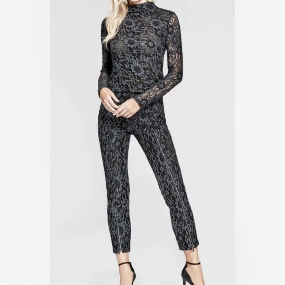 New GUESS BY MARCIANO Tia Lace Dual Zipper Mesh Lining Sheer Pants SZ 0